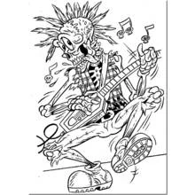 Coloriage Squelette punk jouant de la guitare