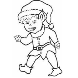 Coloriage Lutin de Noël marchant avec un grand sourire