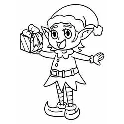 Coloriage Lutin de Noël tenant un cadeau