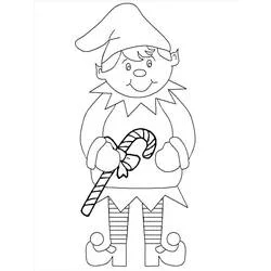 Coloriage Lutin de Noël tenant une canne en bonbon