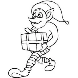 Coloriage Lutin de Noël portant un cadeau