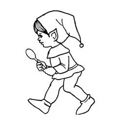 Coloriage Lutin de Noël marchant avec une cuillère