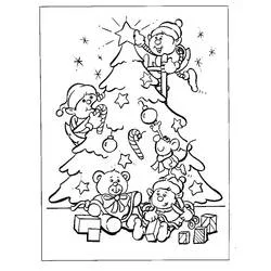 Coloriage Lutins de Noël décorant un sapin