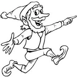 Coloriage Lutin de Noël pointant du doigt en courant