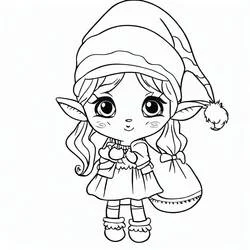 Coloriage Lutin de Noël debout avec grands yeux et oreilles pointues