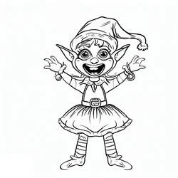 Coloriage Lutin de Noël levant joyeusement les bras