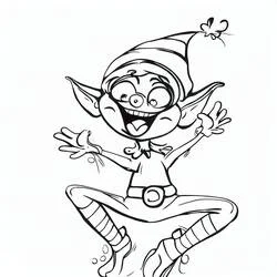 Coloriage Lutin de Noël sautant de joie