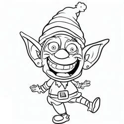 Coloriage Lutin de Noël riant avec de grandes oreilles
