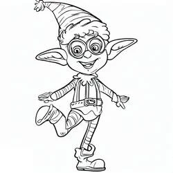 Coloriage Lutin de Noël dansant avec de grandes oreilles