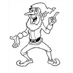 Coloriage Lutin de Noël pointant du doigt avec un grand sourire