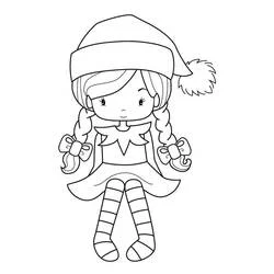 Coloriage Lutin de Noël fille aux nattes et bas rayés