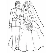 Coloriage Prince et mariée bras dessus bras dessous
