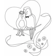 Coloriage Oiseaux mariés perchés sur une branche dans un cœur