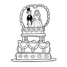 Coloriage Gâteau de mariage avec figurines des mariés