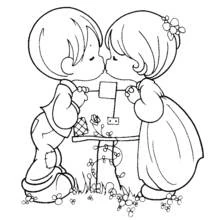 Coloriage Petits mariés échangeant un baiser