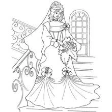 Coloriage Mariée descendant un escalier dans sa robe