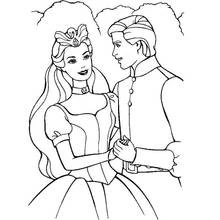 Coloriage Barbie mariée main dans la main avec son prince