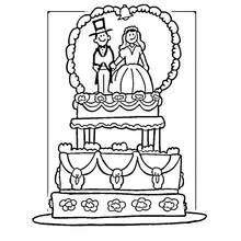 Coloriage Mariage : pièce montée avec mariés