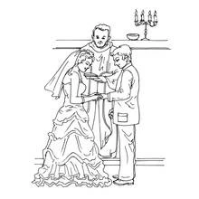 Coloriage Mariage devant le prêtre à l'autel