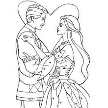 Coloriage Mariage de prince et princesse sous un grand cœur