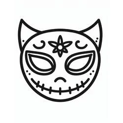 Coloriage Masque Halloween avec oreilles de chat et motif floral