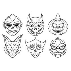 Coloriage Six masques d'Halloween effrayants