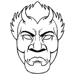 Coloriage Masque de diable à chevelure de flammes et barbe
