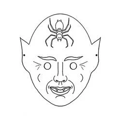 Coloriage Masque Halloween avec visage de vampire et araignée