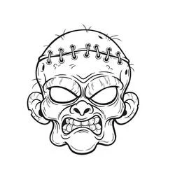 Coloriage Masque Halloween avec front cousu et cheveux hérissés