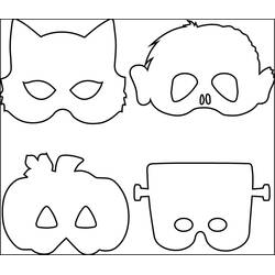 Coloriage Quatre masques d'Halloween : chat, crâne, citrouille et monstre
