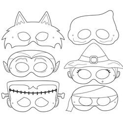 Coloriage Six masques Halloween à colorier