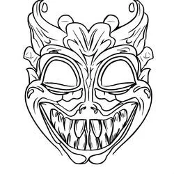 Coloriage Masque démoniaque aux cornes courbes et crocs