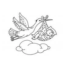 Coloriage Cigogne portant un nouveau-né