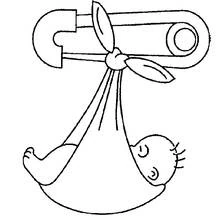 Coloriage Naissance d'un bébé emmailloté sous une épingle géante