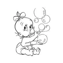 Coloriage Bébé fille qui souffle des bulles