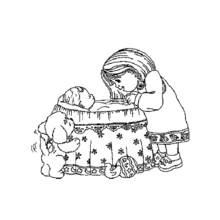 Coloriage Petite fille regardant un bébé dormir dans son berceau