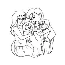 Coloriage Naissance en famille autour du nouveau-né