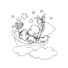 Coloriage Naissance d'un bébé voguant parmi les étoiles