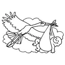 Coloriage Cigogne portant un bébé dans un baluchon