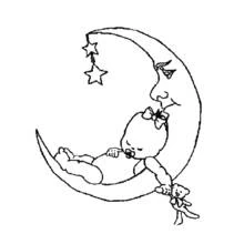 Coloriage Naissance d'un bébé endormi sur la lune