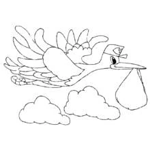 Coloriage Cigogne volante portant un baluchon