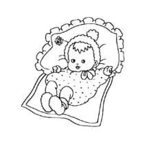 Coloriage Bébé allongé sur un coussin avec bonnet