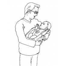 Coloriage Père tenant son nouveau-né dans les bras