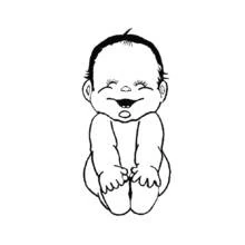 Coloriage Bébé riant assis en tenant ses pieds