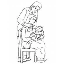 Coloriage Naissance en famille avec le bébé