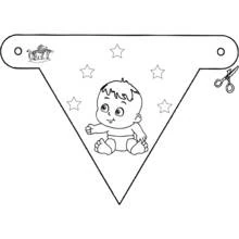 Coloriage Fanion naissance avec bébé et étoiles
