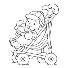 Coloriage Bébé en poussette avec son nounours