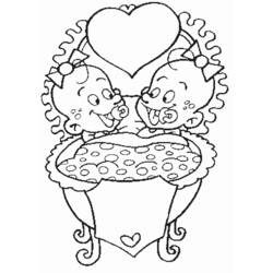 Coloriage Bébés jumeaux avec tétines sous un grand coeur