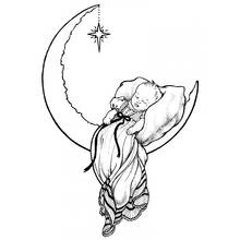 Coloriage Bébé endormi sur une lune