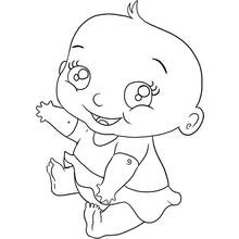 Coloriage Bébé fille assise et souriante